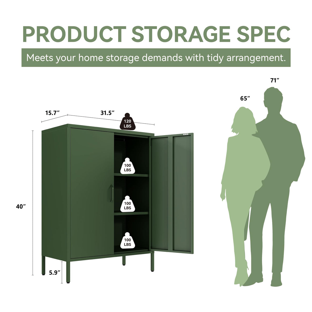 XIOMIOHTRQ Metal Locker Cabinet, Green Storage Cabinets with 2 Doors and Adjustable Shelves, 3 Tier Modern Storage Freestanding Sideboard for Living Room,School,Office Home Kitchen and Coffee Bar XIOMIOHTRQ