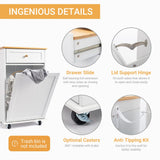 VINGLI Tilt Out Trash Cabinet, Garbage Can Cabinet with Drawer, 10 Gallon Movable/Freestanding Pet Proof Storage Organizer, Modern Trash Can Kitchen Cabinet, Living Room Storage, White VINGLI