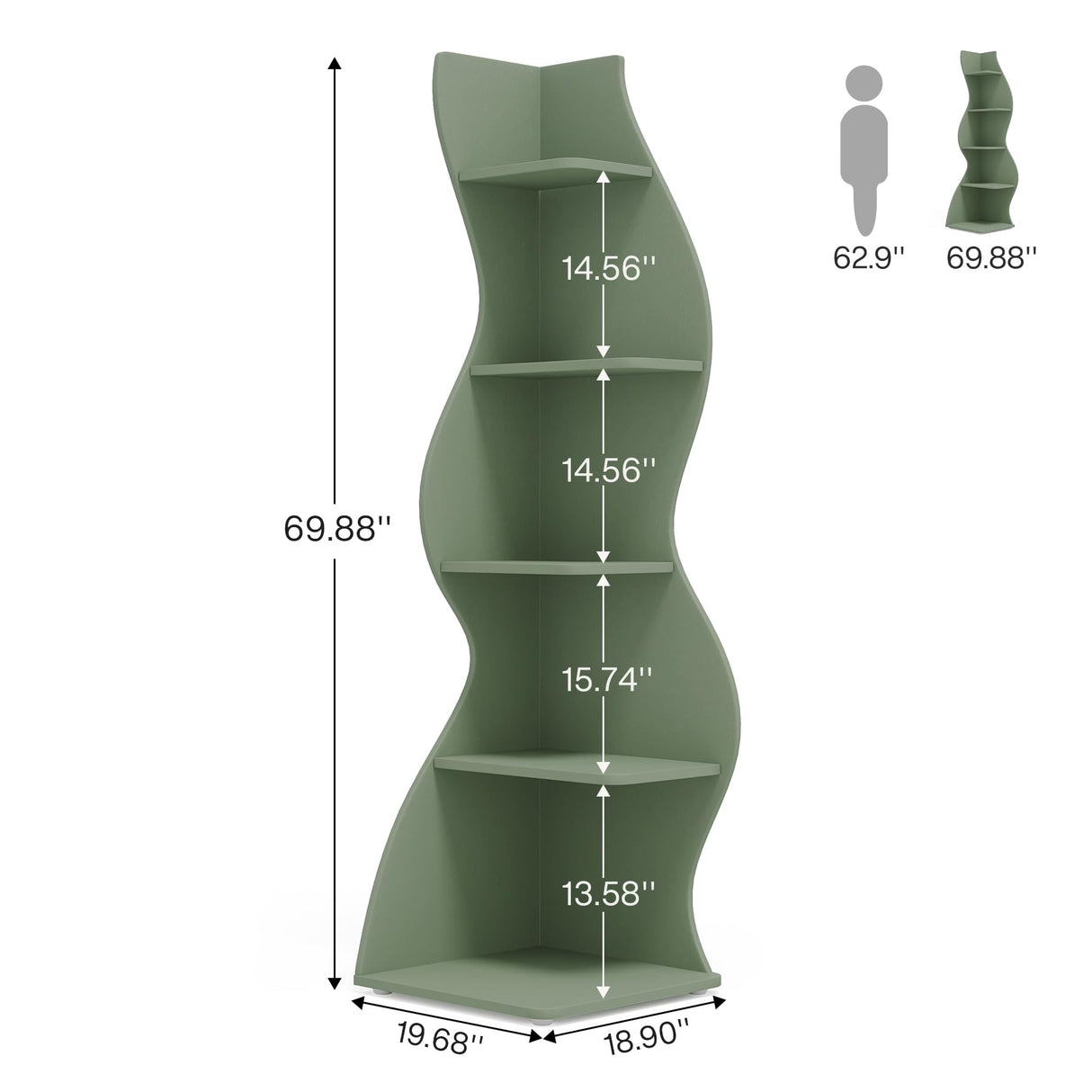 Tribesigns Corner Shelf, Modern 5-Tier Wall Corner Bookshelf, Stylish Corner Small Bookcase Storage Rack Plant Stand with Unique Shape for Living Room, Home Office (Sage Green, 1PC) Tribesigns