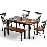 JUMMICO Solid Wood 6 Piece Dining Table Set, Modern 58"/W Kitchen Table Set for 6 with 4 Windsor Chairs & 1 Bench, Kitchen & Dining Room Sets for Kitchen, Restaurant (Brown & Black) JUMMICO