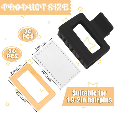20 Pack Thin Hair Claw Clips Cover Sublimation Blanks Square Claw Clips Cover Blanks 1.8 inch PU Leather Claw Clips Blanks for Thin Hair Including 20 Pcs Strong Double-sided Adhesive Guiqulai