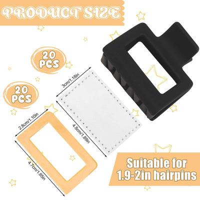20 Pack Thin Hair Claw Clips Cover Sublimation Blanks Square Claw Clips Cover Blanks 1.8 inch PU Leather Claw Clips Blanks for Thin Hair Including 20 Pcs Strong Double-sided Adhesive