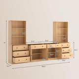 TUSY 4-Piece Large TV Stand with Bookshelves for TVs up to 75", TV Entertainment Center Media Center with Tempered Glass Doors and Shelves, TV Hutch for Living Room White (Wood) TUSY