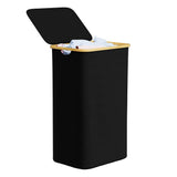 SpaceAid Laundry Hamper with Lid, 110L Large Tall Clothes Basket Bin with Bamboo Handles, Collapsible Laundry Hamper for Bedroom, Bathroom, Dorm, Laundry Room - Black SpaceAid