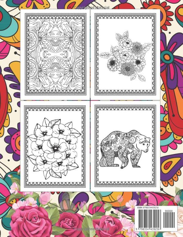 Mindfullness Adult coloring book: Zen Coloring Book For Mindful People to relieve stress and boost your creativity with a variety of animal and flower & Mandalas