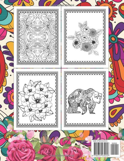 Mindfullness Adult coloring book: Zen Coloring Book For Mindful People to relieve stress and boost your creativity with a variety of animal and flower & Mandalas