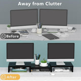 TAVR Dual Monitor Stand Riser Office Desktop Organizer Stand for 2 Monitors, Adjustable Length and Angle 3 Shelf, Extra Long Multifunctional Stand up to 48.2" fit Computer, Laptop, TV, Black TAVR Furniture