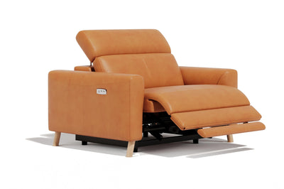 Valencia Elodie Leather Reclining Accent Chair, Italian Nappa 11000 Top Grain Leather, Power Recline & Adjustable Headrests, Modern Design for Living Room - Cognac