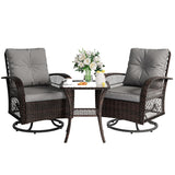 VONZOY 3 Pieces Patio Furniture Set, Outdoor Swivel Glider Rocker, Wicker Patio Bistro Set with Rocking Chair, Thickened Cushions and Table for Porch (Grey) VONZOY