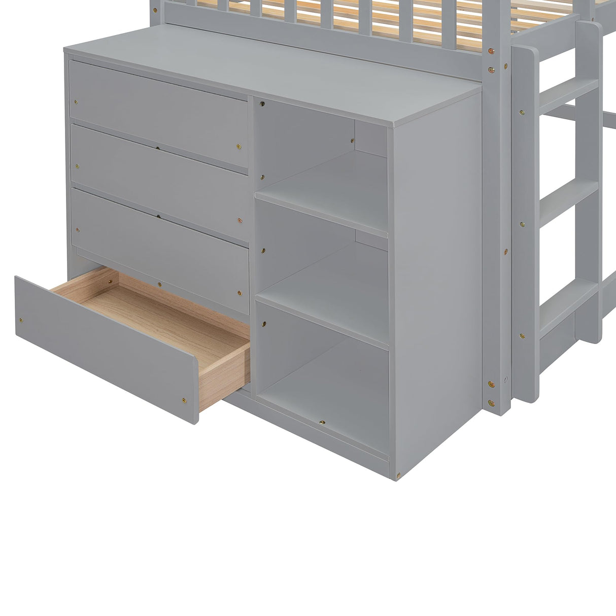 Harper & Bright Designs Twin Over Twin Low Bunk Bed with Storage,Floor Bunk Bed Frame with 4 Drawers and 3 Shelves, Solid Wood Loft Bed for Kids Girls Boys - Gray Harper & Bright Designs