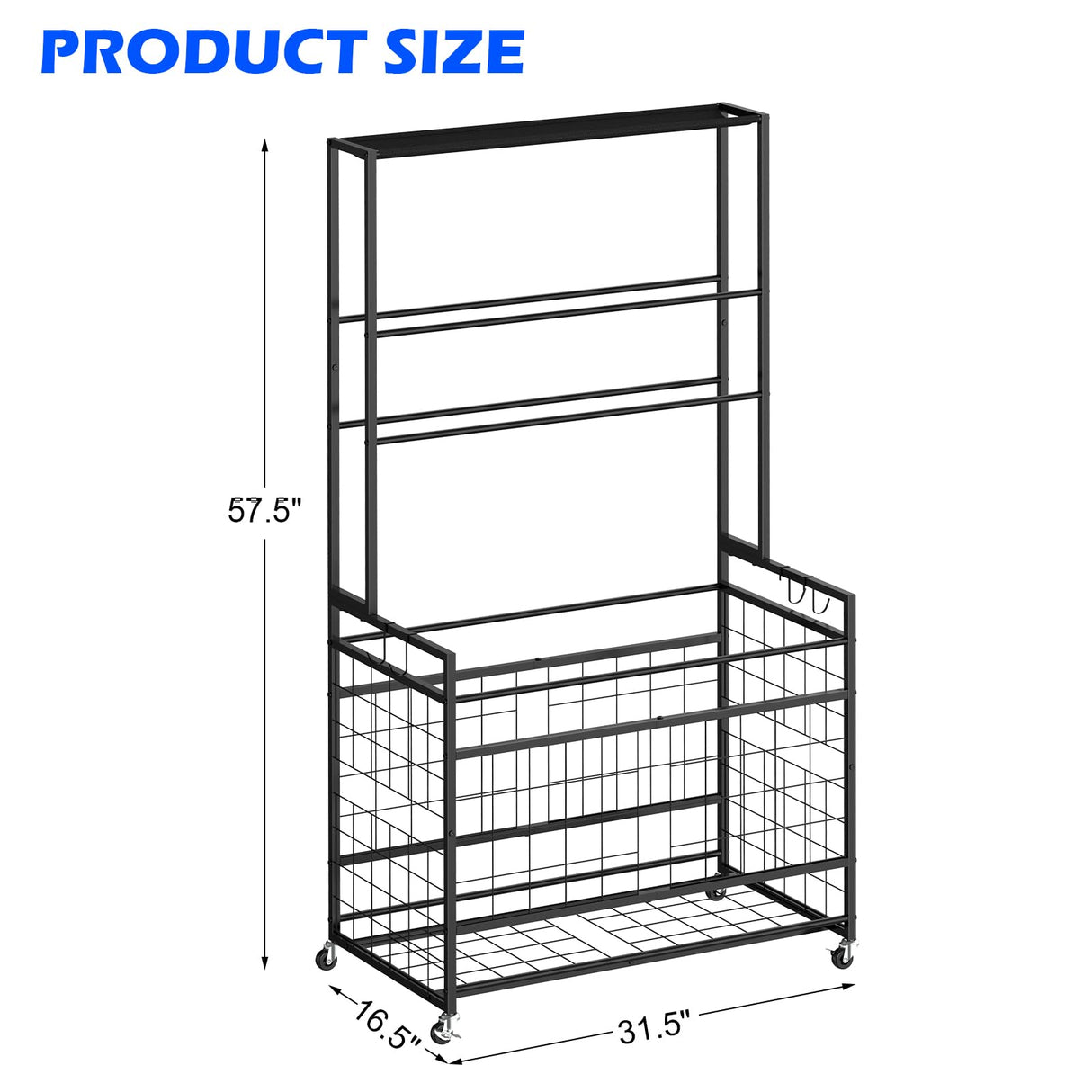 Luplom Sports Equipment Organizer Garage Ball Storage Rack for Sports Gear and Toys, Basketball Holder Stand with Basket and Hooks Rolling Ball Carts with Wheels for Indoor/Outdoor Use, Black Luplom