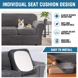 H.VERSAILTEX 4 Pieces Thick Velvet Sofa Covers Couch Covers for 3 Cushion Couch Sofa High Stretch Slipcovers Furniture Protector Form Fit Luxury Couch Cover for Dogs Width Up to 90 Inch(Sofa,Grey) H.VERSAILTEX