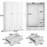 Vrmuxita Armoire Wardrobe Closet with Drawers: 74" White Tall Wooden Wardrobe Closet for Hanging Clothes, Large Bedroom Armoires with 2 Drawers, 3 Door Armoire Storage Cabinet (White, 47") Vrmuxita