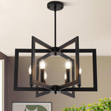 21.6" Black Farmhouse Chandelier,6-Light Geometric Dining Room Fixture,Modern Industrial Foyer Lighting Fixtures,Rustic Farmhouse Hanging Pendant Lights for Kitchen Island,Living Room,Bedroom,Entryway UnicozoHome
