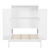 Merax Queen Size Wood Murphy Bed, with 2 Wardrobe and Storage Shelf, Multifunctional Foldable Wall Platform Bedframe for Guest-Room, Bedroom, White Merax