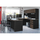 Bestar Connexion U-Shaped Executive Desk with Pedestal and Hutch, 72W, Antigua & Black Bestar