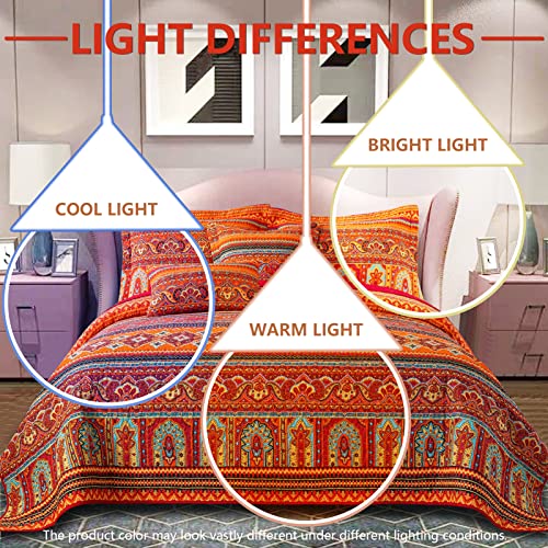 VAPUTAR Cotton Quilt King Size Bedding Set - 3 Pieces King Quilt Bedding Set, Boho King Size Quilts, Lightweight Reversible Coverlets Bedspreads for Farmhouse Bedroom (Red/Orange) VAPUTAR