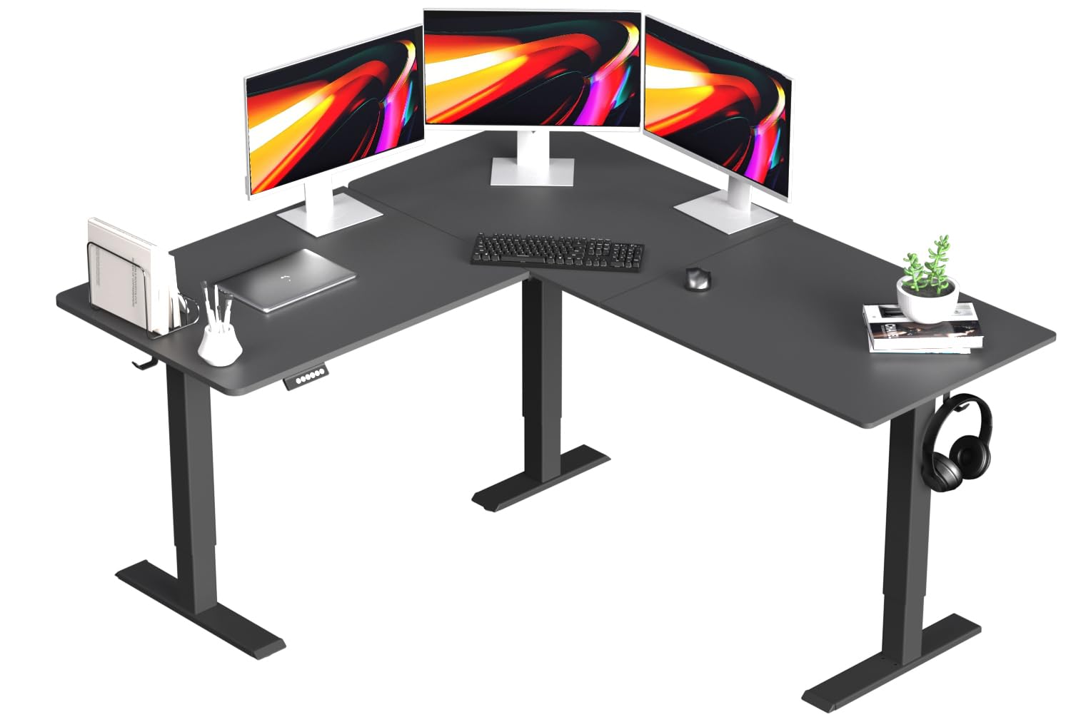 ExaDesk Upgrade Version 63 * 55 inch L Shaped Electric Adjustable Height Standing Desk, Corner Stand Up Desk, Sit Stand Computer L Desk for Gaming - WoodArtSupply