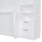 Brabrety Queen Size Murphy Bed Wall Bed with Desk and Closet,Drawers and Shelves,for Small Spaces Studio Study Office Guest Room Use (White#Desk, Queen) Brabrety