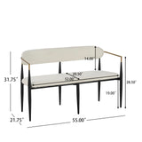 55" Metal Loveseat Settee,Modern Upholstered Sofa with Iron Frame,Upholstered Plush Seating,Gold Trim & Open Backrest, Compact Design for Small Spaces,Living Room,Bedroom,Apartments,Lofts,White GDFStudio