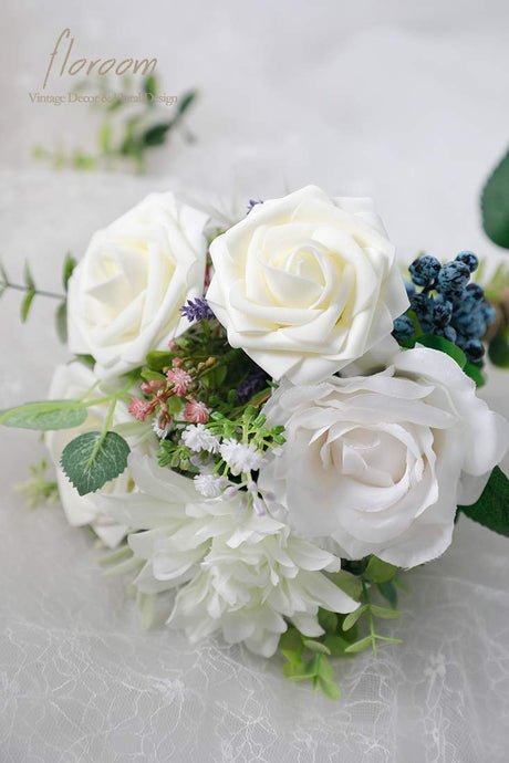 Floroom Artificial Flowers 25pcs Real Looking Ivory Foam Fake Roses with Stems for DIY Wedding Bouquets White Bridal Shower Centerpieces Arrangements Party Tables Decorations Floroom