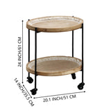PARISLOFT Farmhouse End Table with Wheels, 2 Tier Side Table with Tray Top, Metal and Wood Rolling Coffee Table for Sofa, Kitchen, Living Room, Bedroom PARISLOFT