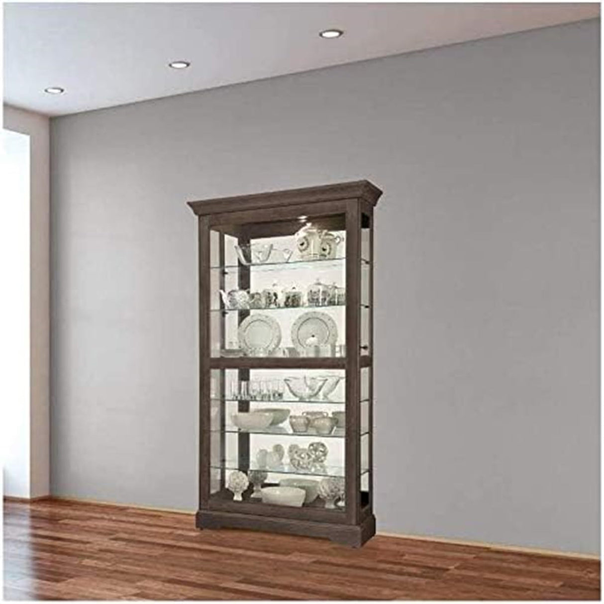 Howard Miller Tyler II Curio Cabinet - Modern Black Satin Storage Cabinet with Locking Glass Doors - Adjustable Shelves & Adjustable Levelers Perfect for Home Decor, Dining or Bedroom Display Howard Miller