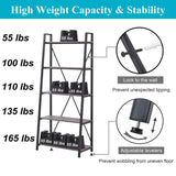 BON AUGURE 5-Tier Ladder Shelf, Industrial Leaning Bookcase, Wood and Metal Ladder Bookshelf for Living Room, Bedroom, Kitchen, Home Office (Grey Oak) BON AUGURE