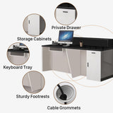 Modern Reception Desk with Counter, 63" Black Solid Wood Front Desk with Lockable Drawers/Cabinets/LED Light Strip, Retail Counter for SOHO, Office, Beauty Salon(Black+Gray, 63in) Generic