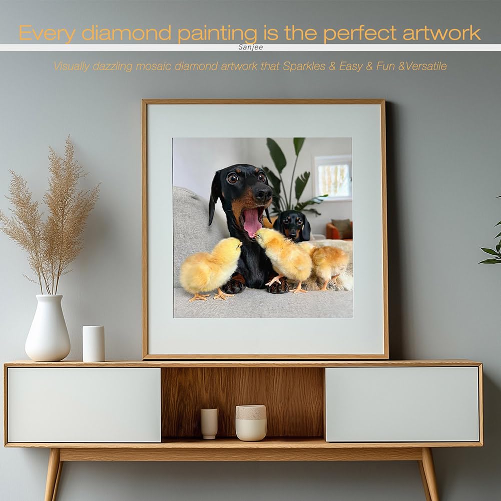 Sanjee Diamond Painting Kits for Adults Beginners, Dog Diamond Art Kits, 5D DIY Round Full Drill Diamond Art Painting for Home Wall Decoration Gift, 12x12 Inch Sanjee