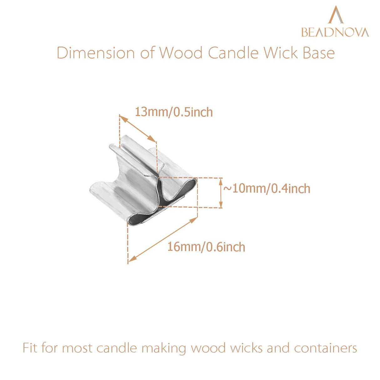 BEADNOVA Wood Candle Wick Clips 50pcs Wood Wick Base Sustainer Tabs for Candle Making and DIY (16mm/ 0.6 inch) BEADNOVA
