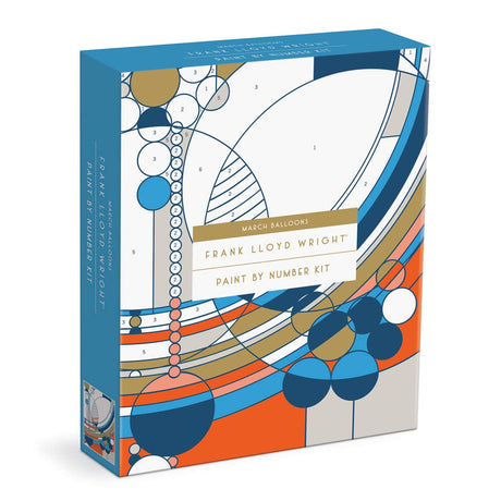 Galison Frank Lloyd Wright March Balloons Paint by Number Kit from Includes 1 Canvas (8” x 10"), 1 Wooden Easel, 2 Paint Brushes & 6 Acrylic Paints, DIY Art Kit with Stunning Design Galison