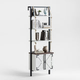 JOINICE,Farmhouse Bookshelf with Storage,71" Tall Industrial Bookcase with Shelves and Cabinet,5 Tier,Wall Mounted Ladder Shelf with Display Rack for Bedroom,Living Room,White JOINICE