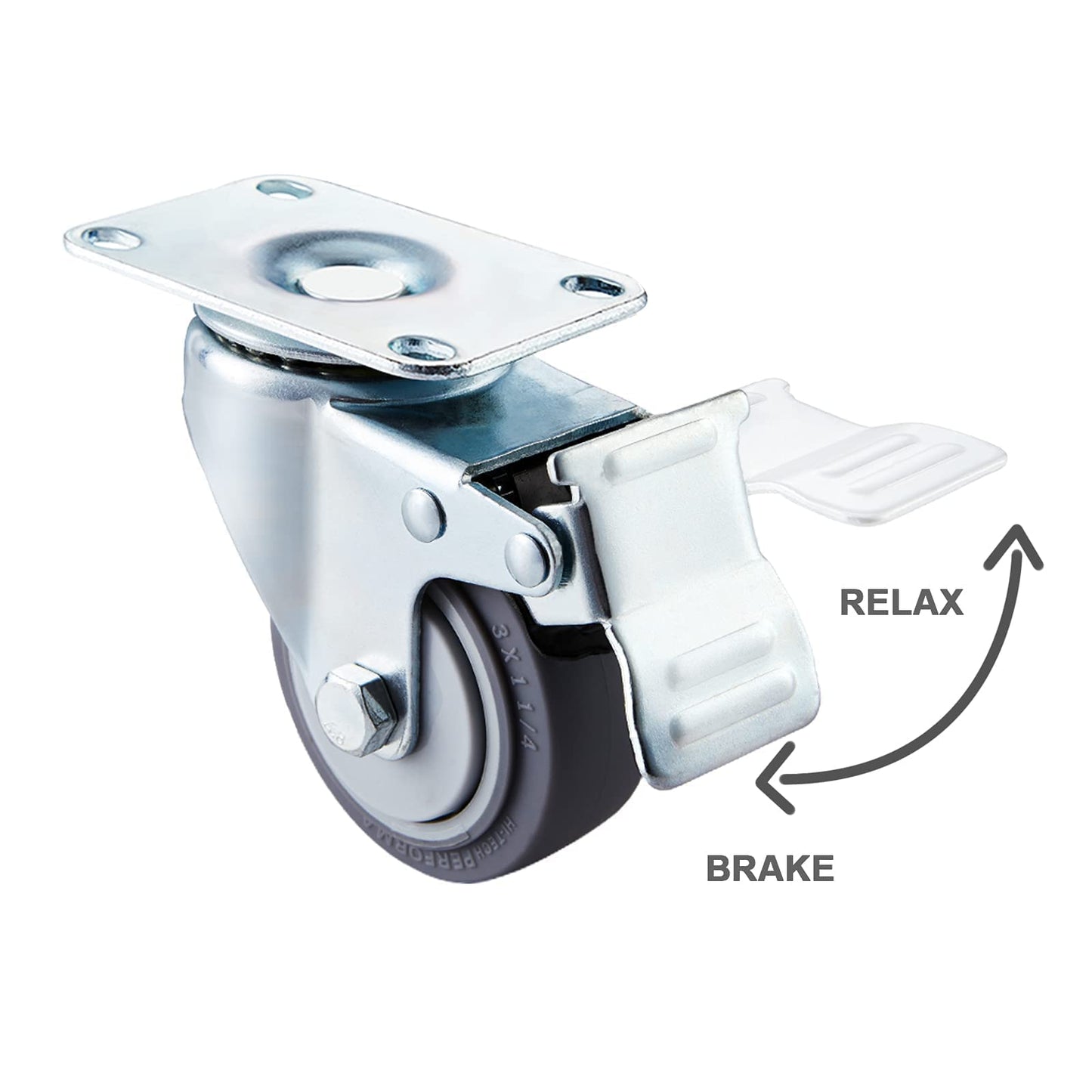 3 inch Caster Wheels Set of 4, Heavy Duty Casters Set of 4 with Polyurethane Wheels No Noise, Locking Casters Swivel Plate Castors with Dual Brake for Cart Furniture Industrial Workbench Load 1000 LBs