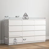 Vibe & Dine White Dresser 12 Drawer, Modern Long Dresser for Bedroom, Wood Chest of Drawers with Wide Storage for Living Room Vibe & Dine