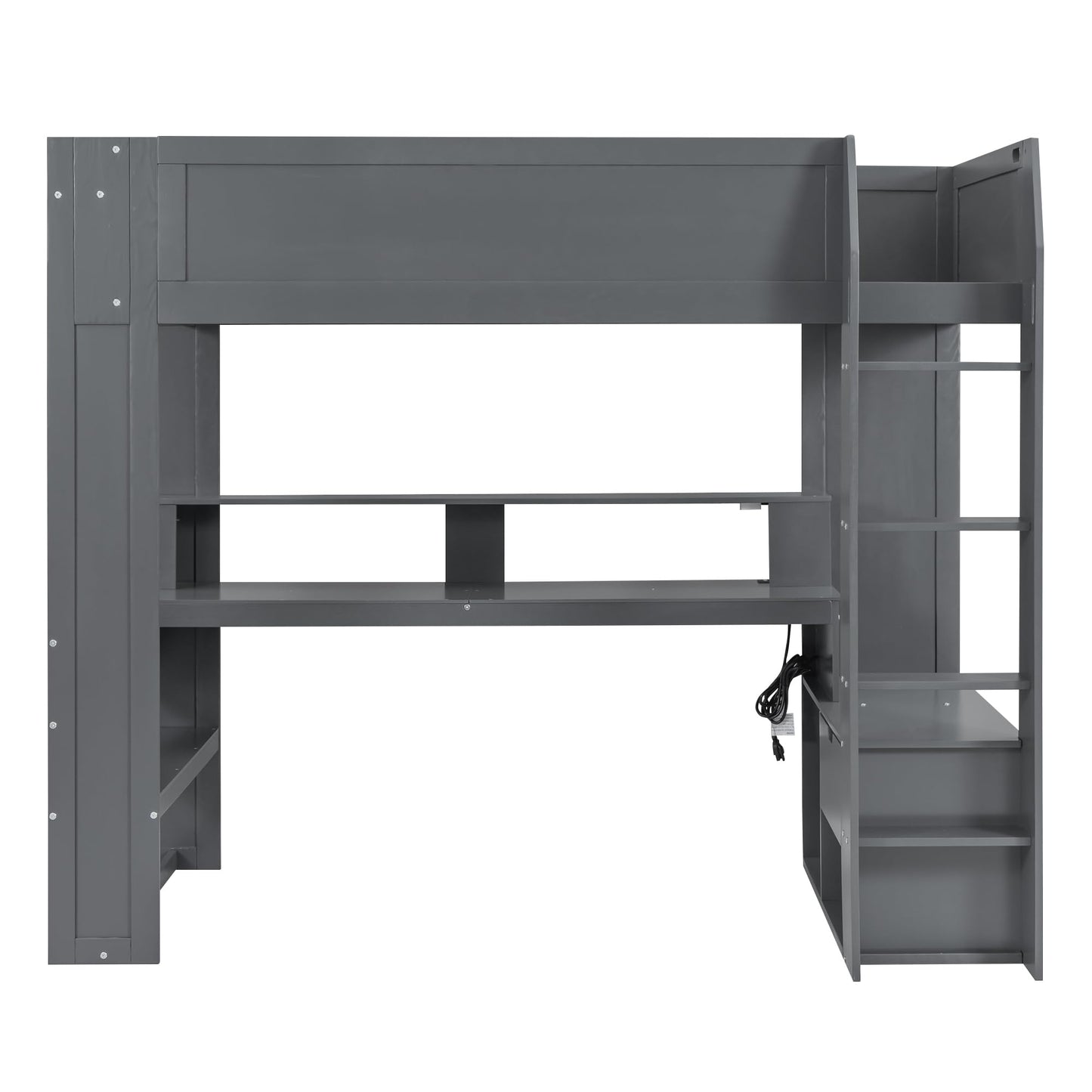 Polibi Dark Gray Twin Gaming Loft Bed with Desk, LED Lights, and Charging Station - WoodArtSupply