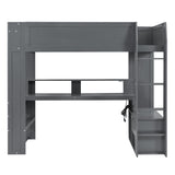 Polibi Dark Gray Twin Gaming Loft Bed with Desk, LED Lights, and Charging Station Polibi