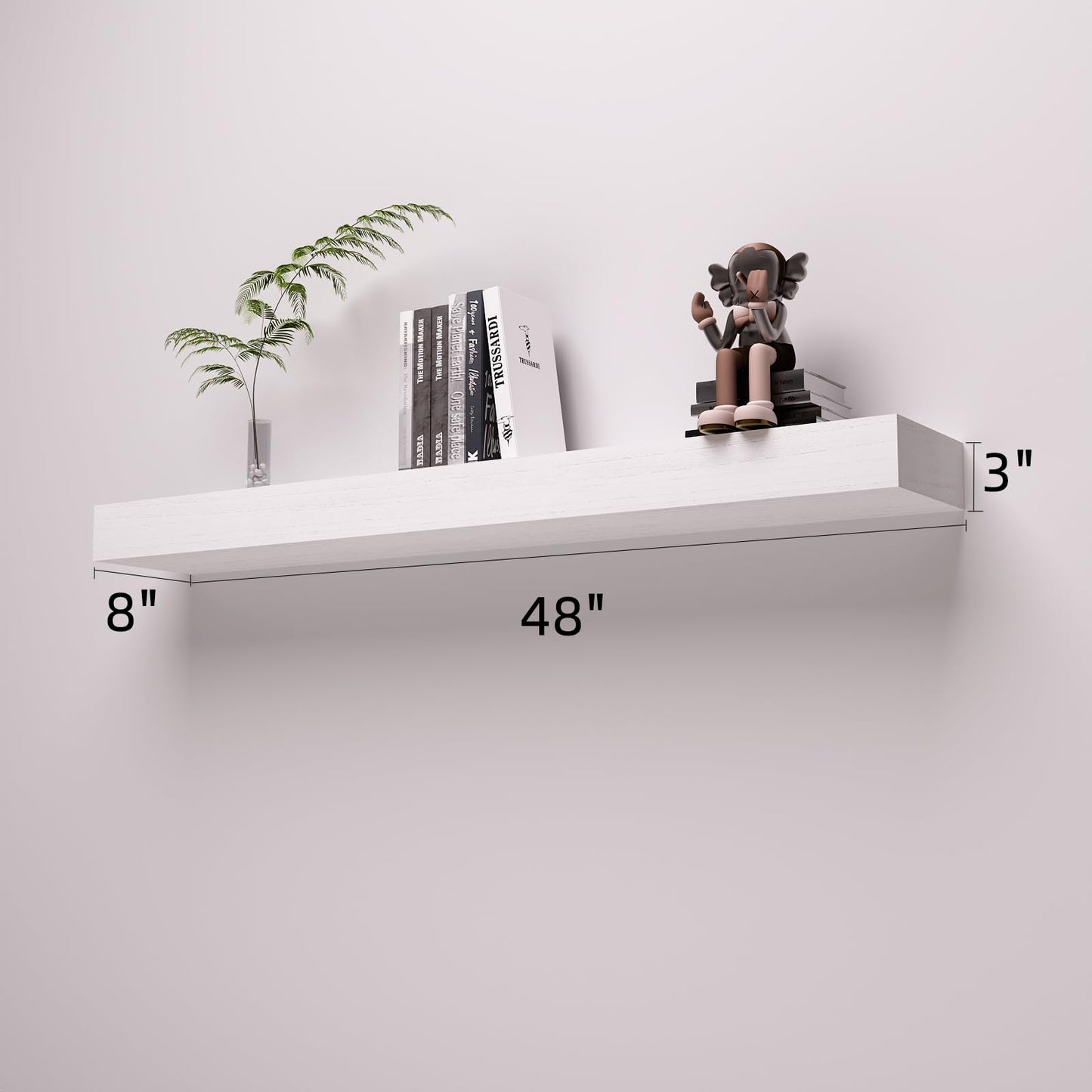 SAUMONIERES Fireplace Mantel Shelves 48 Inch Solid Wood Wall Mounted Long Floating Shelf Hollow, White