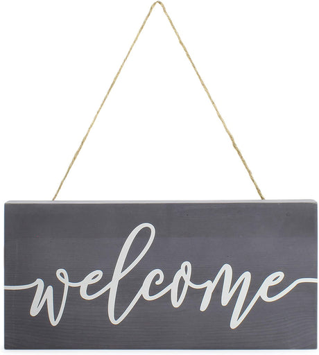 AuldHome Farmhouse Wooden Welcome Sign, Gray and White Rustic Style Wood Hanging Plaque, 12 x 6 Inches AuldHome Design