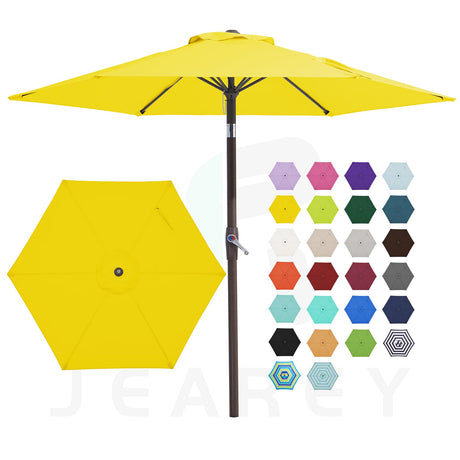 JEAREY 7.5FT Patio Umbrella Market Table Umbrella with 6 Sturdy Ribs, Push Button Tilt/Crank Outdoor Umbrella for Garden, Deck, Backyard, Pool and Beach,Yellow JEAREY