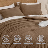 PHF Soft Waffle Comforter Set Queen Size- Comfy Breathable Waffle Weave Comforter with 2 Pillow Shams, 3 Pieces Less Snagging Lightweight Textured Bedding Set for All Season, Mocha/Cocoa Brown PHF
