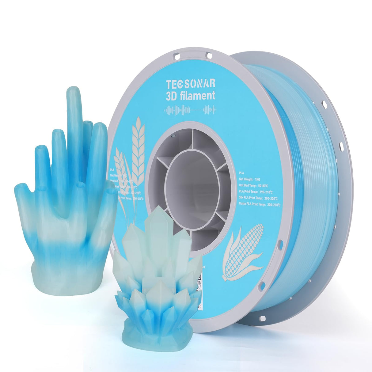 TECSONAR TECSONAR Crystal Rainbow PLA 3D Printer Filament, 1KG Spool(2.2lbs) 1.75mm PLA Fast Color Change 3D Printing Material,Gradient Filament for Most FDM 3D Printers,White Blue TECSONAR