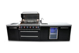 Mont Alpi MAi805-BSSBEV-COMBO 44-inch 6 Burner 115000 BTU Black Stainless Steel Gas Outdoor Kitchen Island Barbecue Grill with Beverage Center + Side Burner Pizza Oven, Charcoal Tray & Griddle Plate Mont Alpi