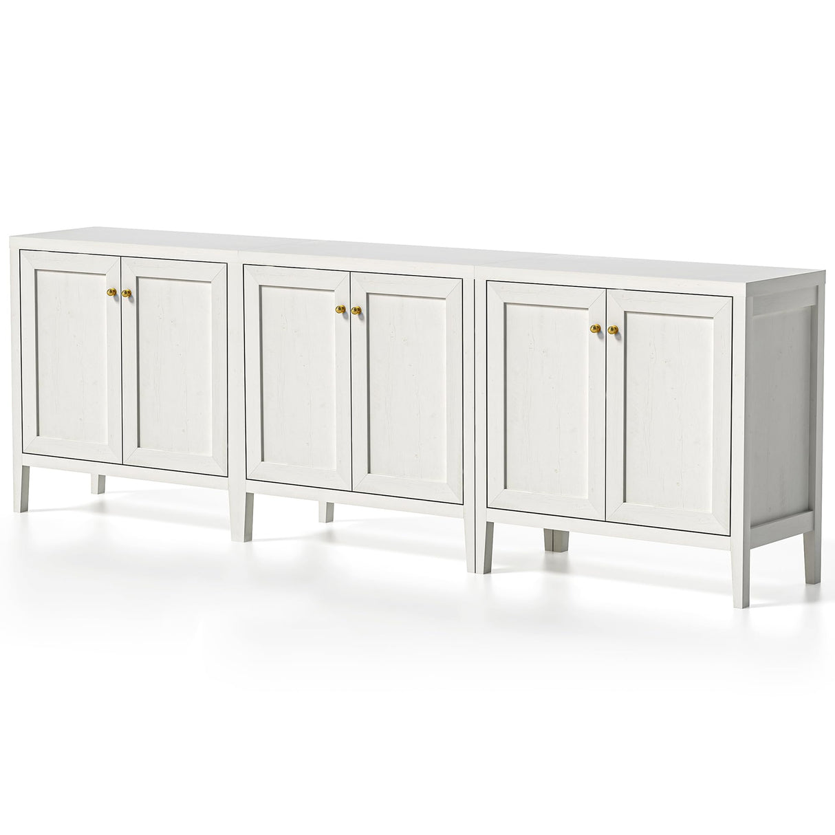 EYYTHUNG Sideboard Buffet Cabinet Set of 3 with Adjusable Shelves, Farmhouse Storage Cabinet, Credenza, Accent Cabinet, Kitchen Coffee Bar Console Cabinet for Living Dining Room, Antique White EYYTHUNG