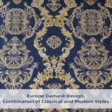 WONGS BEDDING Blue Gold Comforter Set King Size, Damask Texture 7 Pieces Bed in a Bag Microfiber Comforter Bedding Sets -1 Comforter, 1 Flat Sheet, 1 Fitted Sheet, 2 Pillow Shams, 2 Pillowcases WONGS BEDDING