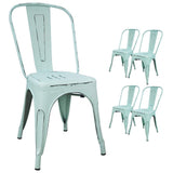 Devoko Metal Indoor-Outdoor Chairs Distressed Style Kitchen Dining Chairs Stackable Side Chair with Back Set of 4 (Blue) Devoko