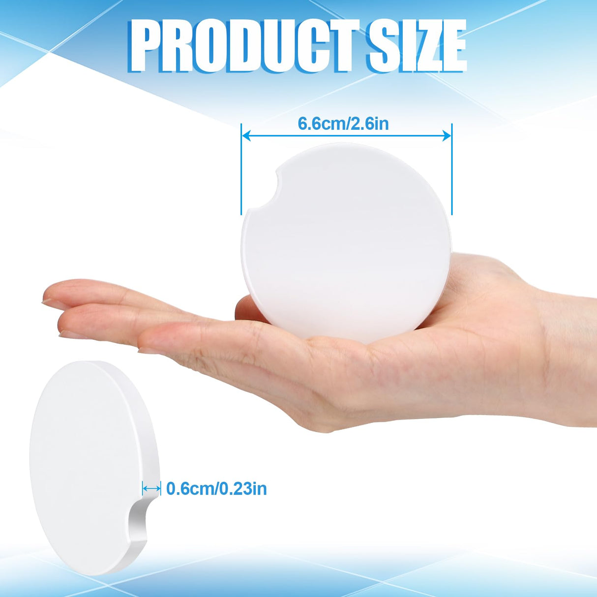 Guiqulai 48PCS Ceramic Car Sublimation Blanks Cupholders,Absorbent Ceramic Sublimation Coasters Blanks with Finger Notch,2.6'' Ceramic Stone Car Cup Coasters with Cork Back for Keeping Drink Spill Guiqulai