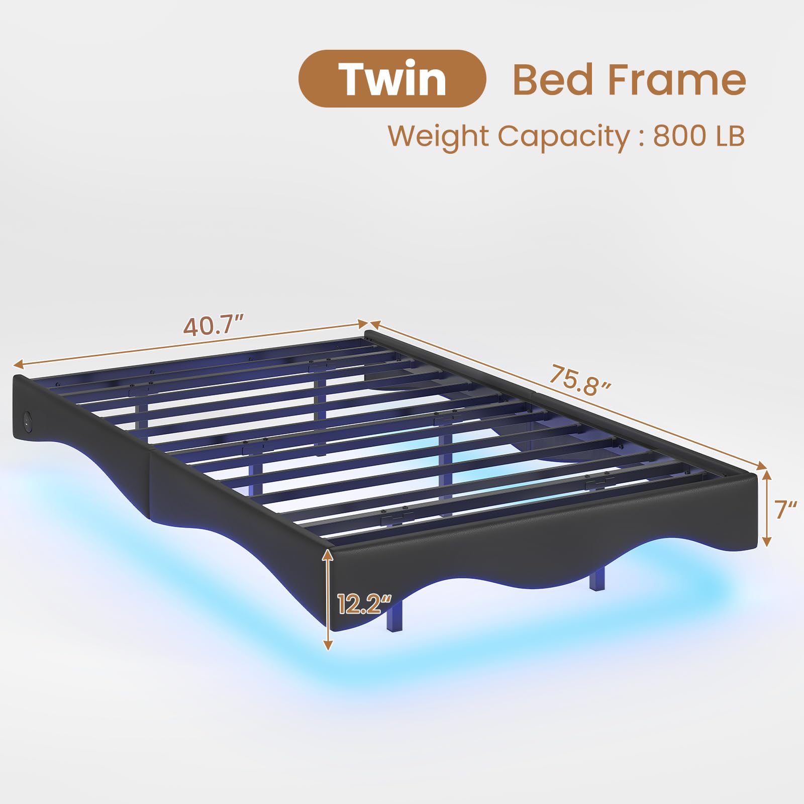 AOGLLATI Twin Floating Bed Frame with Built-in Charging Station & RGB LED Lights - Black - WoodArtSupply