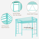 ikalido Aqua Green Twin Metal Loft Bed with Safety Guard, Removable Ladder, and Space-Saving Design ikalido