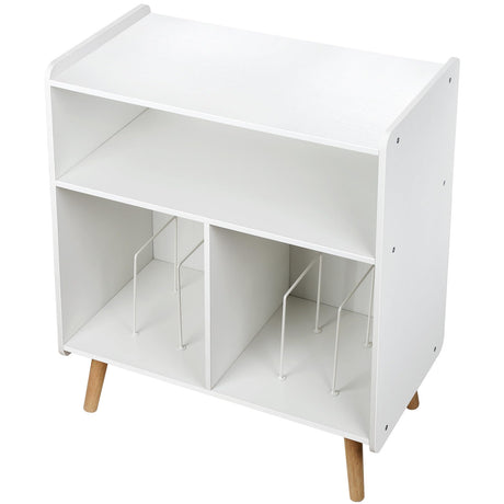 Possile Mid-Century Wood Record Player Stand, Large Vintage Turntable Stand for Living Room, Office, 3-Tier Vinyl Record Storage Cabinet Table Holds up to 100 Albums, White Possile